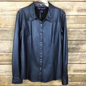 Susan Graver Vegan Leather Blue Shimmer Shirt